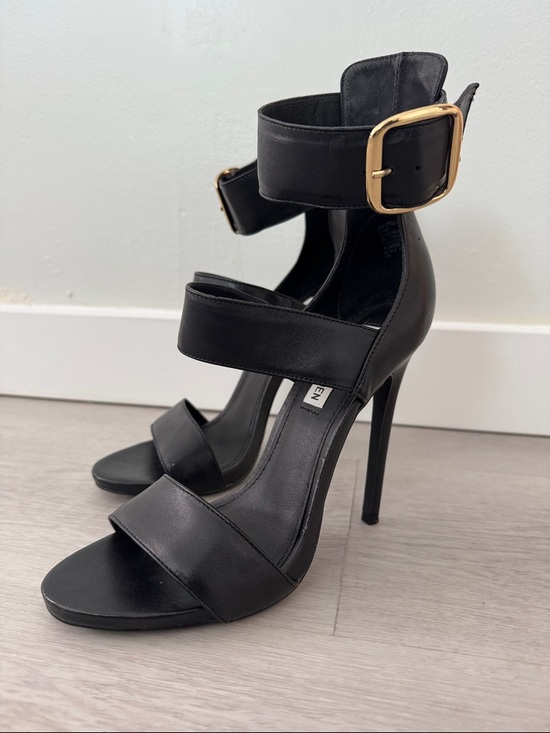Steve Madden Shoes - Steve Madden Black Strappy Stiletto Sandals with Gold Buckle